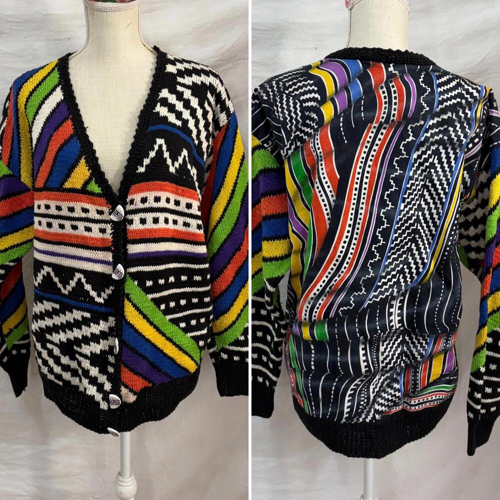 Alfonso Pozo for Globetrotter cotton knit colorful color block cardigan vintage